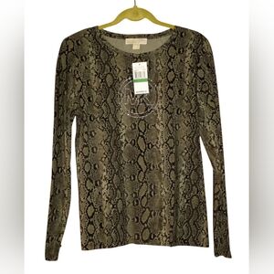 MICHAEL Michael Kors Lg Green Black Snakeskin Print Embelished Pullover Top NWT